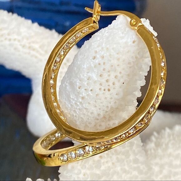 Channel Set Swarovski Crystals Statement Gold Hoop Earrings - Picture 6 of 9